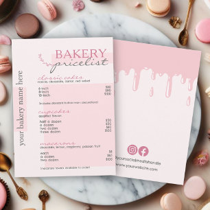 Rosa Tropfen Typografie Menü Bäckerei Preisliste Menükarte