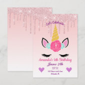 Rosa Tropfende Glitzer/Blumenzwiebeln Geburtstag Einladung (Vorne/Hinten)