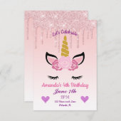 Rosa Tropfende Glitzer/Blumenzwiebeln Geburtstag Einladung (Vorne/Hinten)
