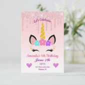 Rosa Tropfende Glitzer/Blumenzwiebeln Geburtstag Einladung (Stehend Vorderseite)