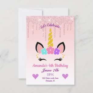 Rosa Tropfende Glitzer/Blumenzwiebeln Geburtstag Einladung