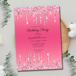 Rosa tropfender Glitter-Bling-Glam-Trendy-Geburtst Einladung