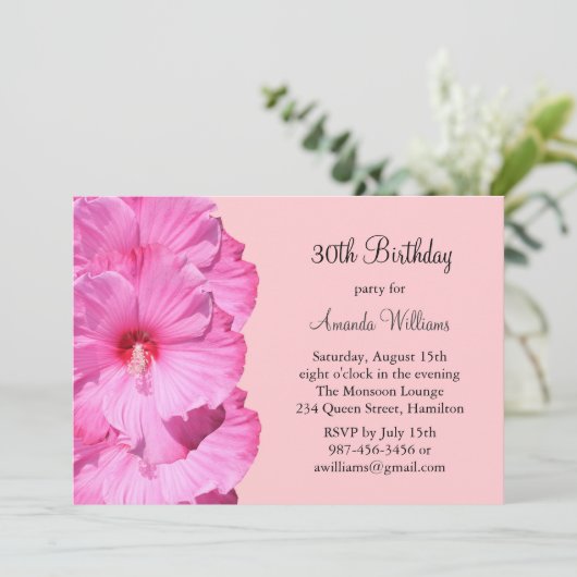 Rosa Tropical 30. Geburtstag Einladung (Stehend Vorderseite)