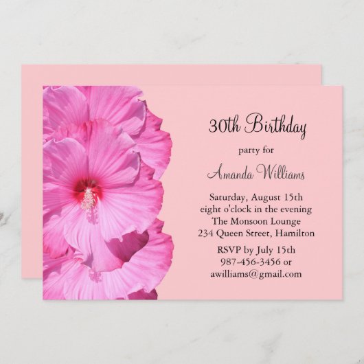 Rosa Tropical 30. Geburtstag Einladung (Vorne/Hinten)