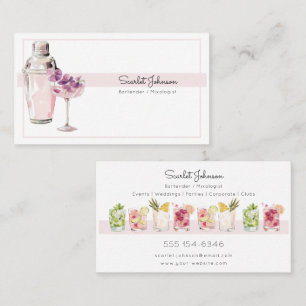 Rosa Tropical Drinks Feminine Barkeeperin Visitenkarte