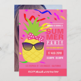 Rosa Tropical Summer Girl Birthday Party Foto Einladung