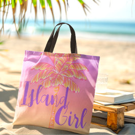 Rosa Tropical Sunset Palm Tree Island Girl Tasche