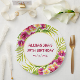 Rosa Tropicale Luau-Blumen Geburtstagsfeier Pappteller