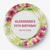 Rosa Tropicale Luau-Blumen Geburtstagsfeier Pappteller (Vorderseite)