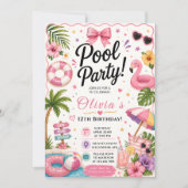 Rosa Tropicale Poolparty Einladung (Vorderseite)