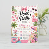 Rosa Tropicale Poolparty Einladung (Stehend Vorderseite)