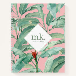 Rosa tropische Bananen-Blätter Mit Monogramm Notizblock