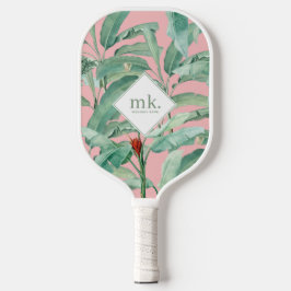 Rosa tropische Bananen-Blätter Mit Monogramm Pickleball Schläger