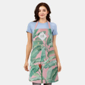 Rosa tropische Bananen-Blätter Mit Monogramm Schürze (Getragen)