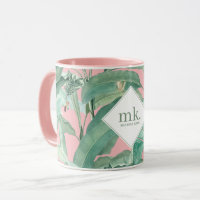 Rosa tropische Bananen-Blätter Mit Monogramm