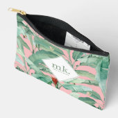 Rosa tropische Bananen-Blätter Mit Monogramm Zubehörtasche (Offen)