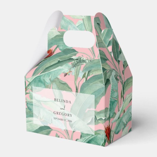 Rosa tropische Bananenpalme Blätter Gastgeschenk H Geschenkschachtel (Vorderseite)