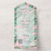 Rosa tropische Bananenpalme Blätter Hochzeit All In One Einladung (Innen Boden)