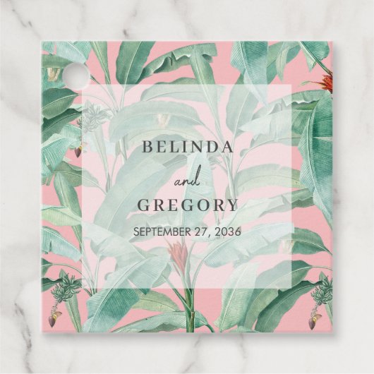 Rosa tropische Bananenpalme Blätter Hochzeit Geschenkanhänger (Vorderseite)