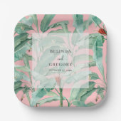 Rosa tropische Bananenpalme Blätter Hochzeit Pappteller (Vorderseite)