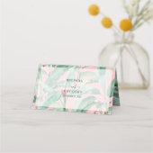 Rosa tropische Bananenpalme Blätter Hochzeit Platzkarte (Rückseite)