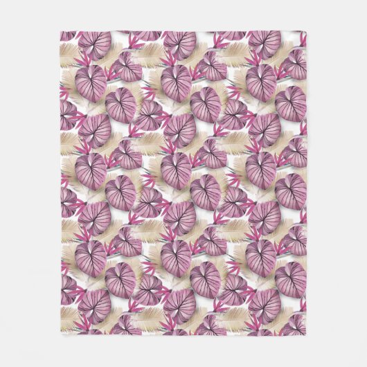 Rosa tropische Blätter Fleecedecke (Vorderseite)