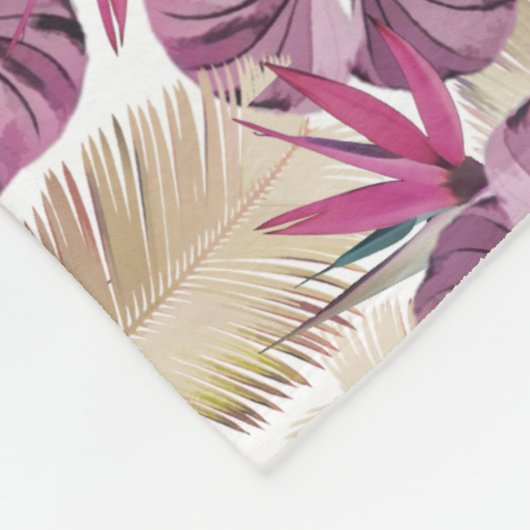 Rosa tropische Blätter Fleecedecke (Ecke)