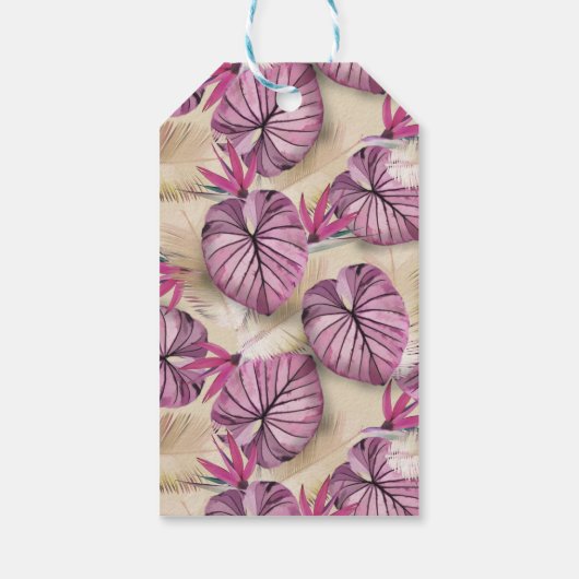Rosa tropische Blätter Geschenkanhänger (Rückseite)