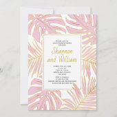 Rosa tropische Blätter Hochzeitsdusche Einladung (Vorderseite)