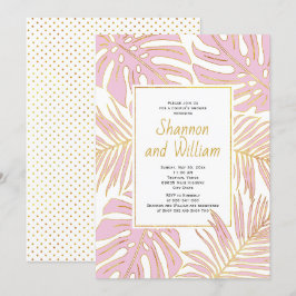 Rosa tropische Blätter Hochzeitsdusche Einladung