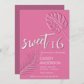 Rosa Tropische Blätter im Sommer süß 16 Einladung (Vorne/Hinten)