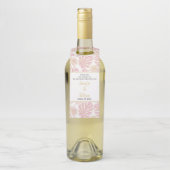 Rosa tropische Blätter Polka Punkte Hochzeit Flaschenanhänger (Auf Flasche)