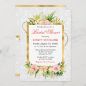 Rosa tropische Blume Gold Foil Brautparty Einladung (Vorne/Hinten)