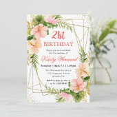 Rosa tropische Blume & Goldrahmen 21. Geburtstag Einladung (Stehend Vorderseite)