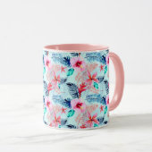 Rosa tropische Blume Tasse (VorderseiteRechts)