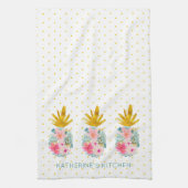 Rosa tropische Blume und Ananas Geschirrtuch (Vertikal)