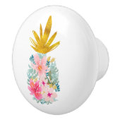 Rosa tropische Blume und Ananas Keramikknauf (Rechts)