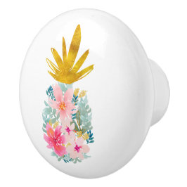 Rosa tropische Blume und Ananas Keramikknauf