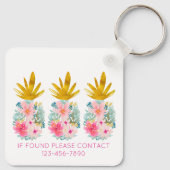 Rosa tropische Blume und Ananas Schlüsselanhänger (Rückseite)