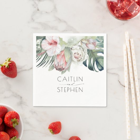 Rosa tropische Blume und Palm Blätter Beach Party Serviette (Beispiel)