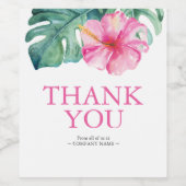 Rosa Tropische Blume Weinetikett Danke (Einzelnes Label)