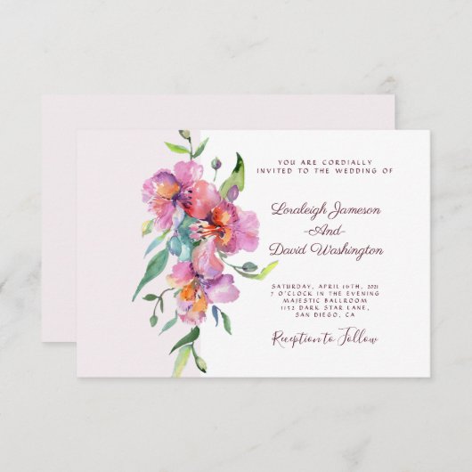 Rosa, tropische Blumen Einladung (Vorne/Hinten)