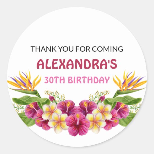 Rosa Tropische Blütenluauer Party Rundkleber Runder Aufkleber (Vorderseite)