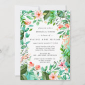 Rosa tropische botanische Hochzeitsfeier-Probe Einladung (Vorderseite)