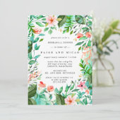 Rosa tropische botanische Hochzeitsfeier-Probe Einladung (Stehend Vorderseite)