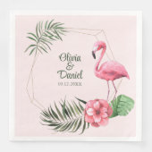 Rosa tropische Flamingo Golden Frame Wedding Serviette (Vorderseite)