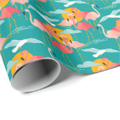 Rosa tropische Flamingos auf Aquamarinem Papier Geschenkpapier (Rolleneckpunkt)