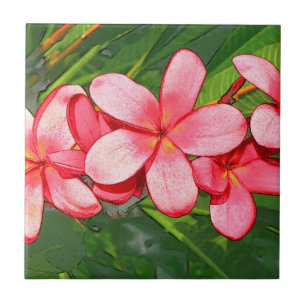 Rosa tropische Frangipani-Kunst Fliese