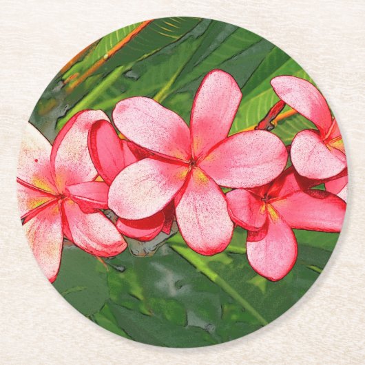 Rosa tropische Frangipani-Kunst Runder Pappuntersetzer (Vorderseite)