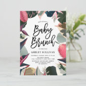 Rosa tropische Hauspflanzen Frame Baby Dusche Brun Einladung (Stehend Vorderseite)